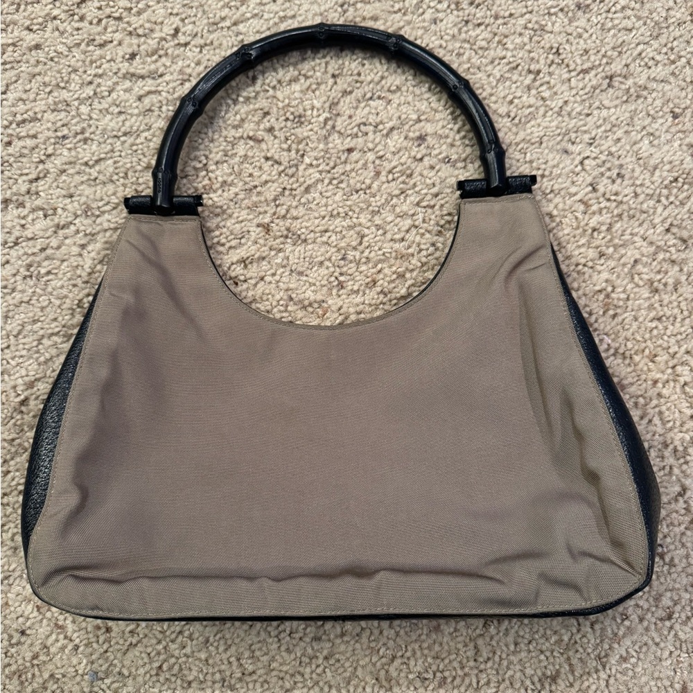 Gucci bamboo nylon & leather Elegant Tan Women's Bag